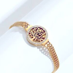 Gold Trendy Stainless Steel Tree of Life Unisex Bracelet